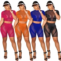 2022 summer women tracksuit two piece set see through party night biker suit sportsuit clothes for women outfit