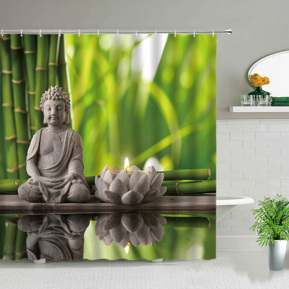 

Tropical Rainforest Landscape Shower Curtains Forest Waterfall Beautiful Natural Scenery Luxury Bathroom Decor Screen With Hooks