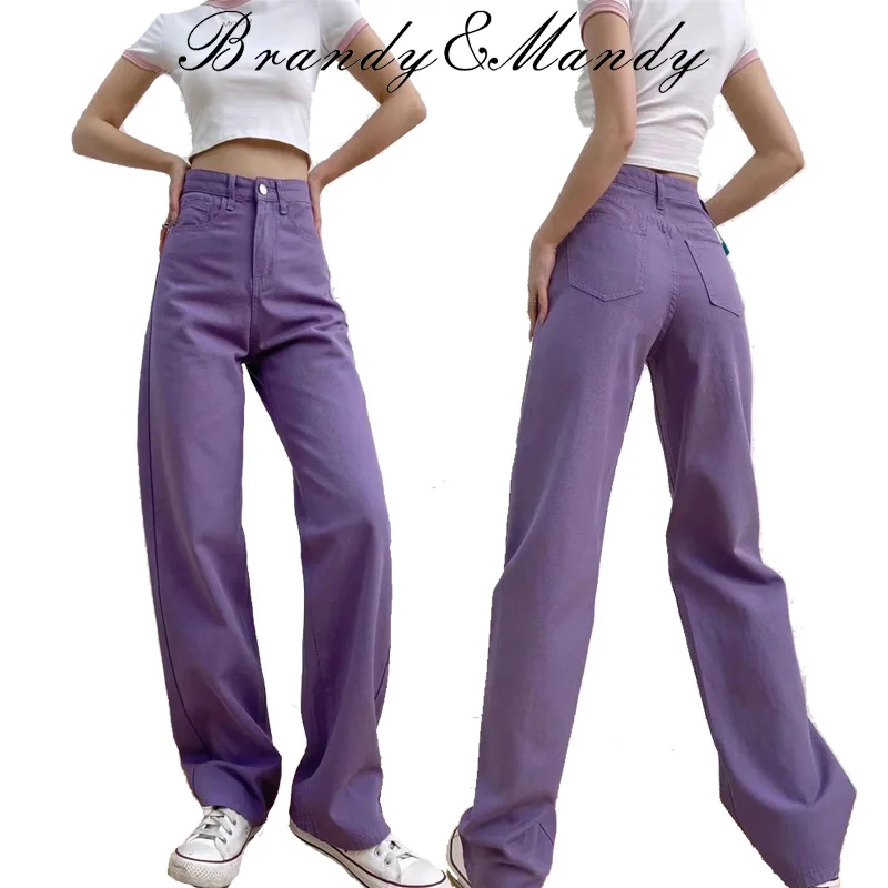 Jeans Women Vintage Hight Waisted Candy Color Trousers Baggy Casual Women Denim BM Pants Wide Leg Streetwear Girl 90s Y2k Jeans
