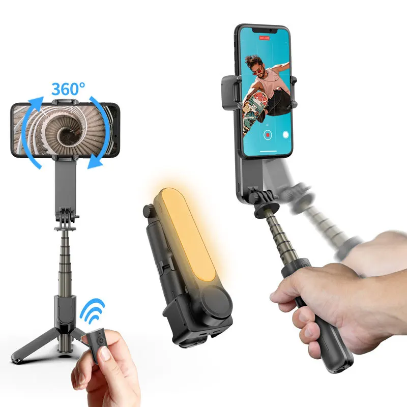 

L09 Gimbal Stabilizer With Fill Light Bluetooth Telescopic Selfie Stick Video Shooting Tripod For Phone Smartphone IOS Android