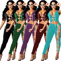 european and american sexy womens fashion personality solid color sleeveless tie jumpsuit womens nightclub