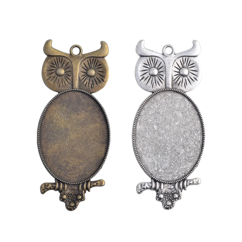 

New Fashion 5pcs 30x40mm Inner Size owl Antique Silver and Bronze Simple Style Cabochon Base Setting Pendant Tray