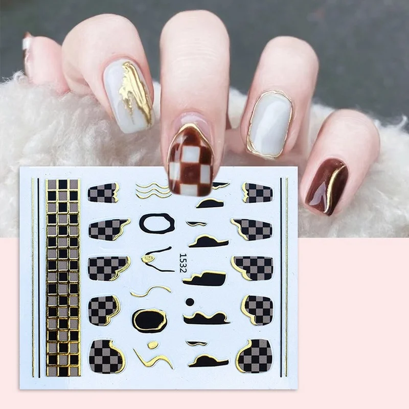 

Nail Art Plaid Checkerboard Stickers Flower Line Plaid Stickers French Armor Gilt Free Nail Stickers For Nails Tips Beauty