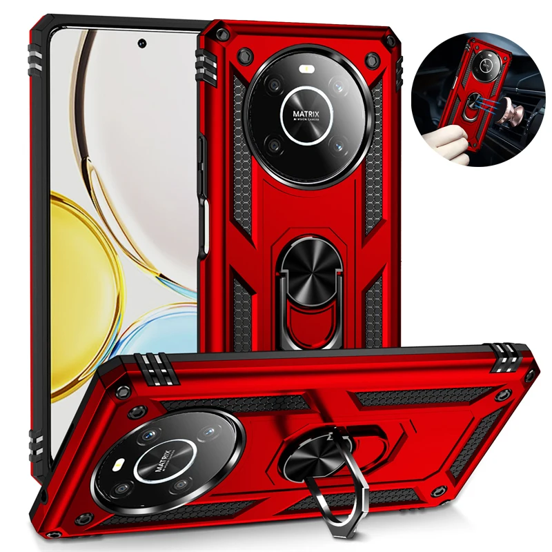 For Honor X9 4G Case Armor Magnetic Metal Ring Stand Phone Case For HonorX9 Honar Xonor Honer X 9 9X 6.81" Shockproof Back Cover