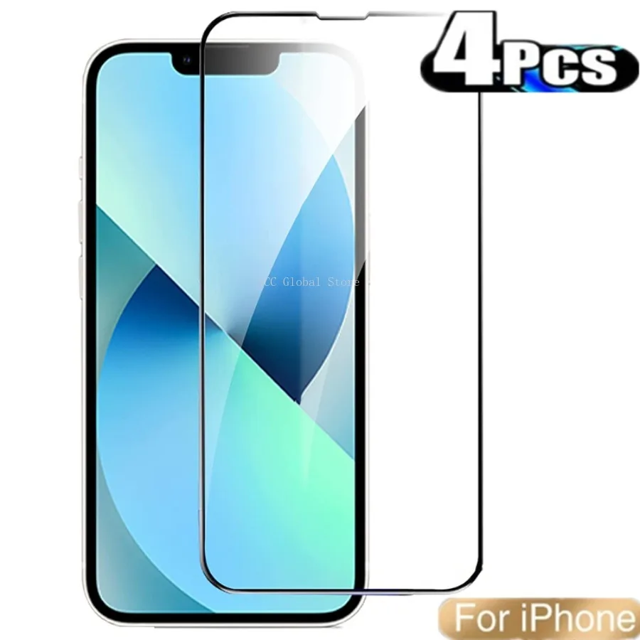 

4PCS Full Cover Tempered Glass For iPhone 15 14 Pro Max 13 12 Mini 11 Pro Protective Glass for iPhone 8 7Plus X XR XS MAX