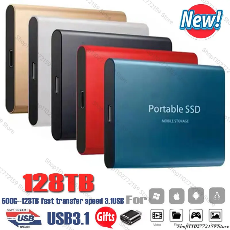 

New Portable 128TB High Speed Mobile Solid State Drive 8/16/64TB SSD Mobile Hard Drives External Storage Decives for Laptop mac