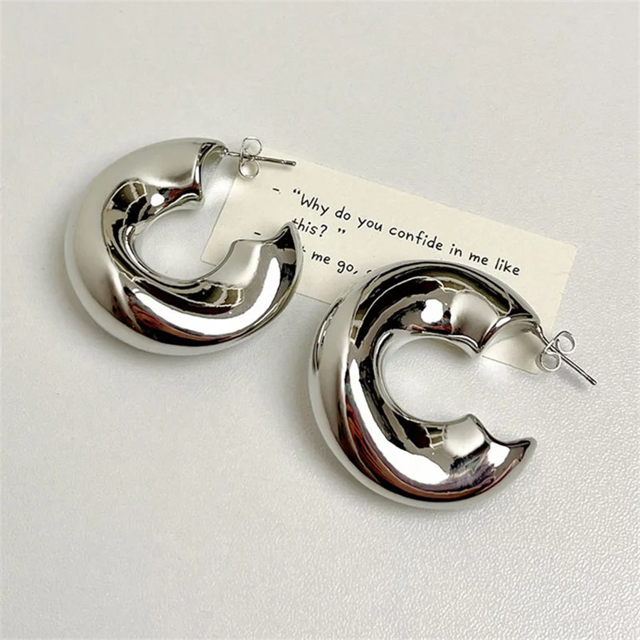 Модные Позолоченные нестандартные геометрические серьги-кольца C-образной формы