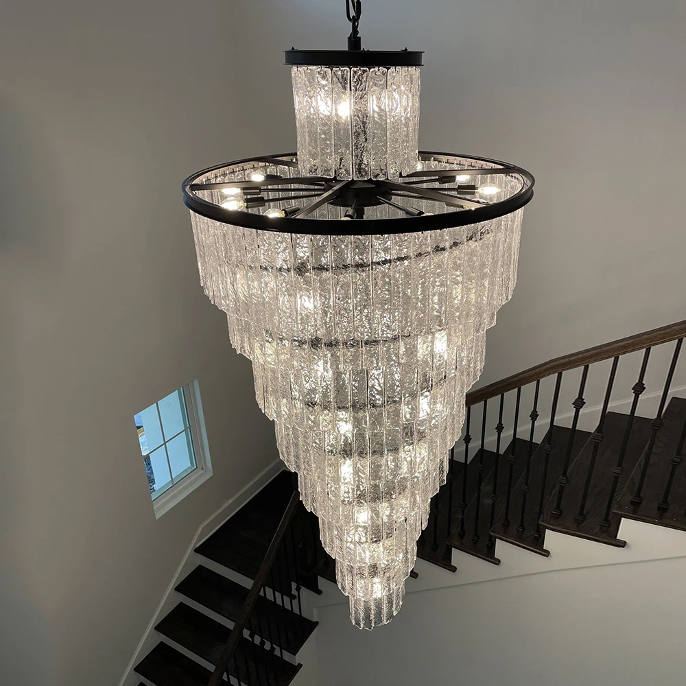 

Черная большая лестничная люстра, длинная Светодиодная лампа в стиле ретро, винтовая лампа, Роскошный домашний декор, светильник щение