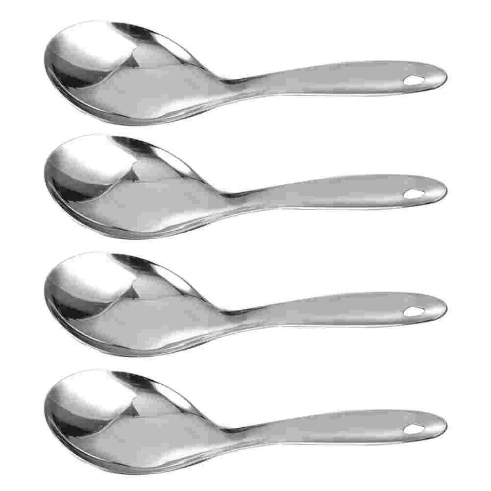 

4 Pcs Rice Spoon Stainless Steel Spoons Non Stick Spatula Kitchen Flatware Household Non-stick Restaurant