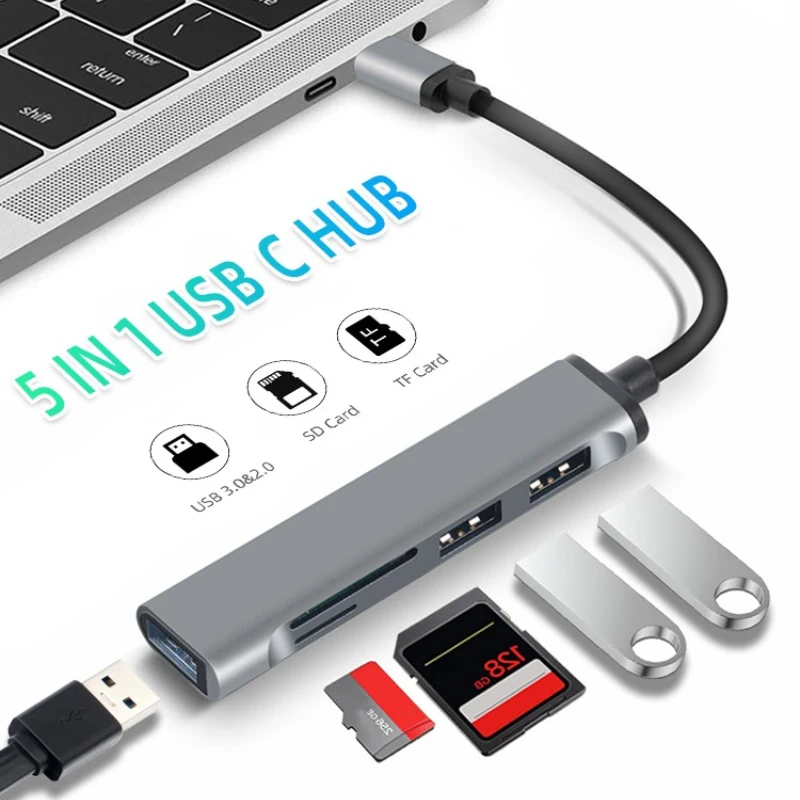 Type C HUB High Speed USB 3.0 HUB Splitter Card Reader 5 Port Multi Splitter with SD TF Ports for Macbook Computer Accessories
