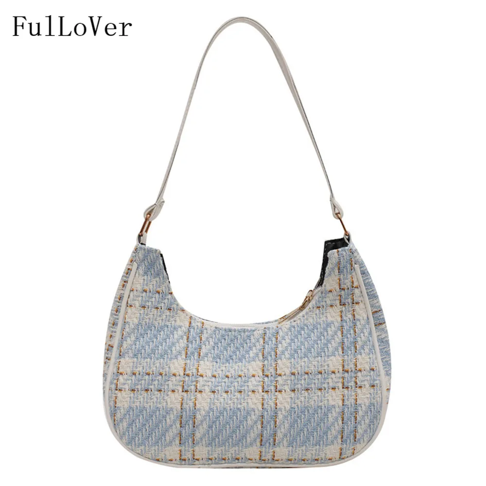 

Canvas Fashion Women Shoulder Bags Female Color Contrast Handbags 2022 New Texture Lattice Bags Designer Brand Purse And Bags