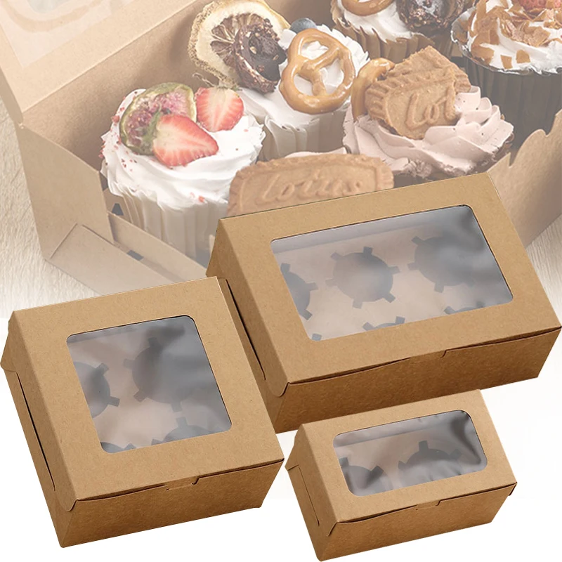 

Kraft Paper Muffin Cupcake Box And Packaging Cake Cooike For 2/4/6 Cavities Paper Tray Mousse Dessert Box Christmas Favors Party