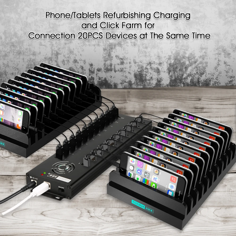 Фото Sipolar a805p 20-портовый промышленный USB-концентратор-сплиттер с каждаемым портом 1 А для зарядки и синхронизации данных для биткойн-майнер, планшетов со мобильных телефонов №5