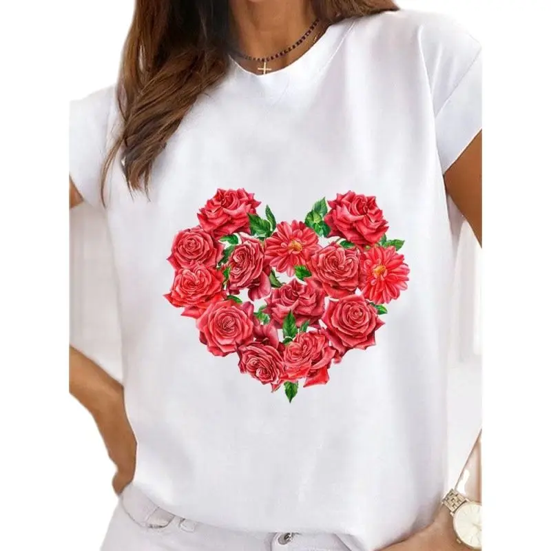 

New Women's Flower Love Fashion Loose Half Sleeve Printed Short Sleeve Tops Harajuku Oversized T Shirt Pro Choice Tee Aesthetic