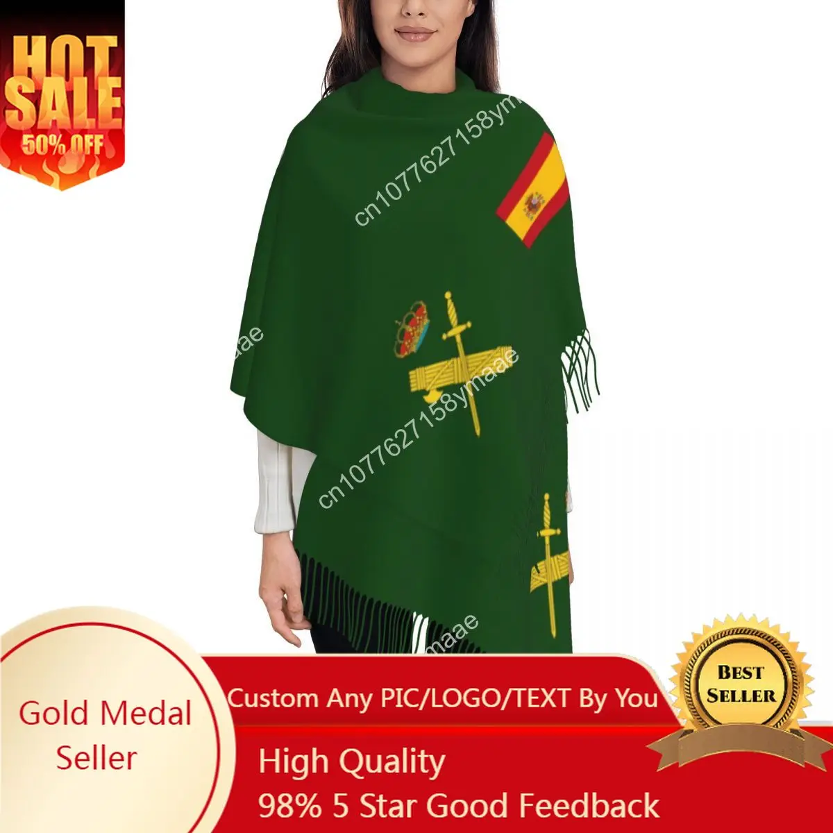 

Flag Of Spain Plus Emblem Civil Guard Scarf for Womens Warm Winter Pashmina Shawls and Wrap Spanish Large Shawl Scarf Ladies