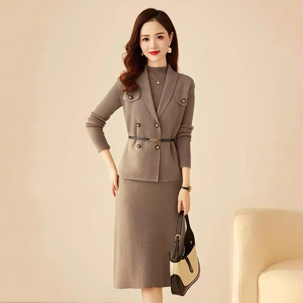 Осень/зима элитное вязаное платье женский пуловер с длинными рукавами пальто