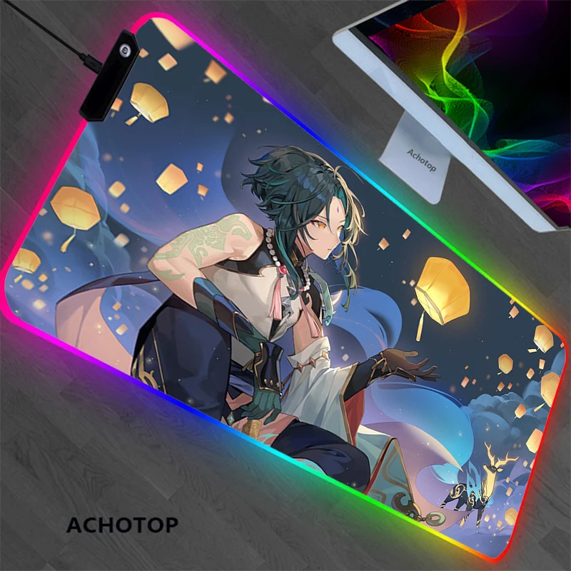 rgb genshin impact gaming play mats mousepad anime cartoon xl size gamer mouse pad xxl keyboard desk computer pc mat notbook pad free global shipping