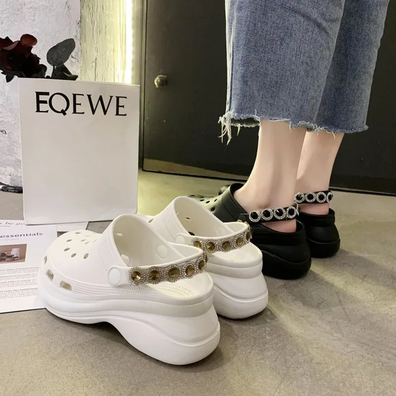 

2022 New Fashion Women's Solid Color Sandals And Slippers Girls Casual Thick Bottom Eva Soft Rhinestone Shoes тапочки SHW084