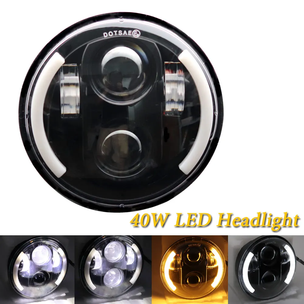 

Motorcycle 5.75" LED Headlight Halo Ring 3/4" High Low Beam DRL Turn Signal For Sportster Dyna Iron 883