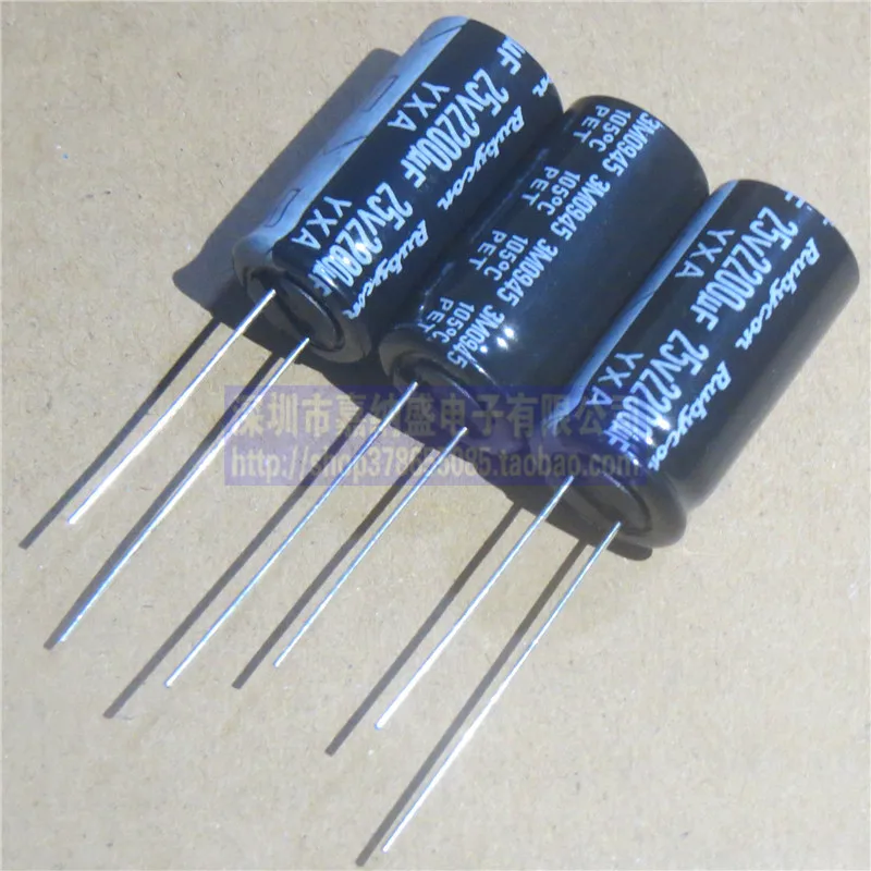 

Импортные электролитические конденсаторы с высокой емкостью, 10 шт./лот, 25 в, 2200 мкФ, серия 12,5*25 YXA, 105 градусов