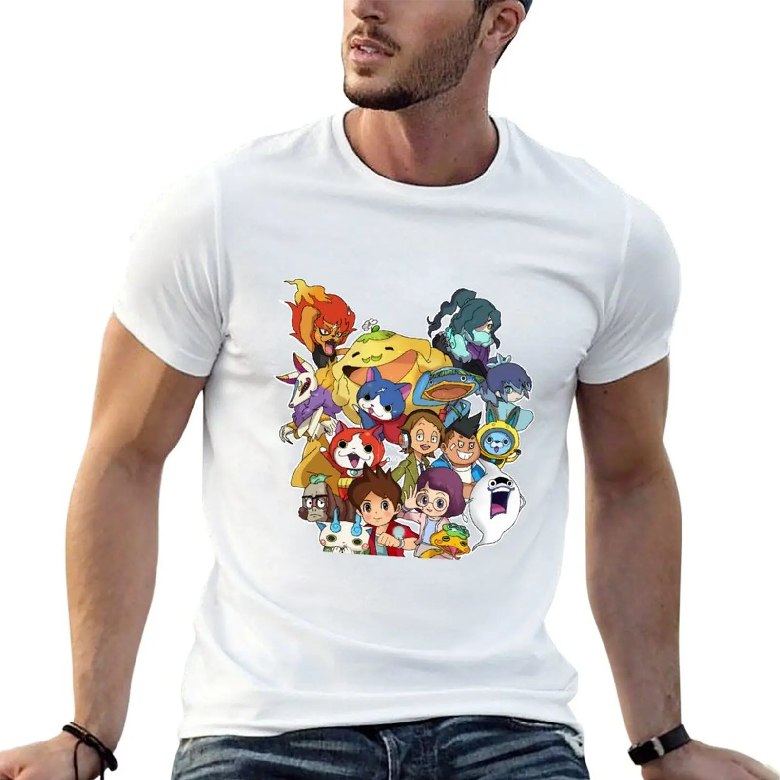 Фото Наклейки Yo-Kai Watch, футболка с принтом Yokai Watch, классическая рубашка с короткими рукавами и принтом №1