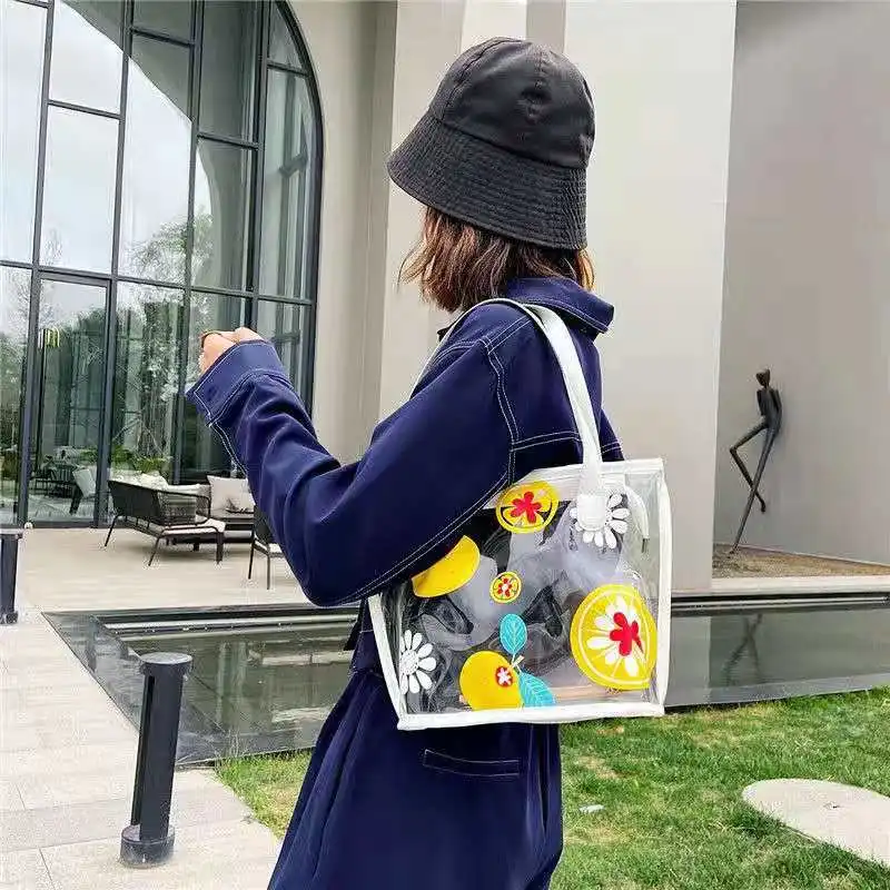 

Shoulder Bag PVC Japanese Environmental Protection Hand-Carrying Cute Cartoon Printing Girl All-Match Shopping Bag Portable
