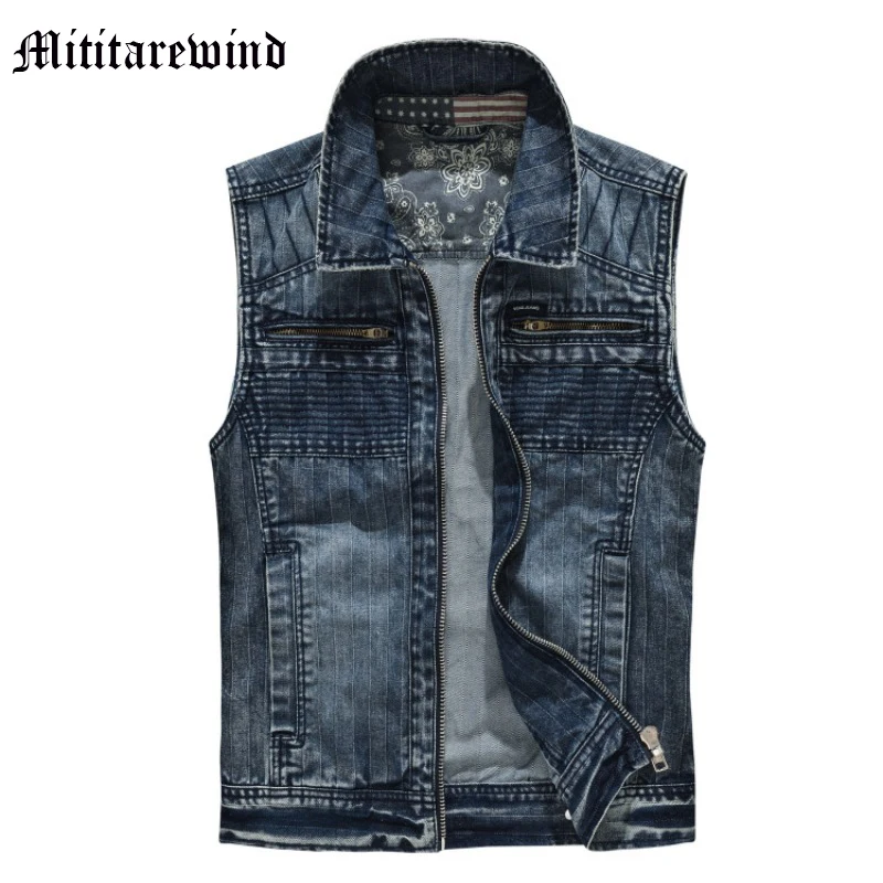 

Мужской джинсовый Байкерский жилет Y2k, классический винтажный жилет на молнии в европейском стиле, уличная одежда в стиле хип-хоп в стиле рок-панк
