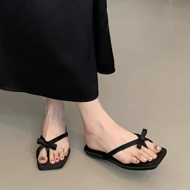 Тапочки на плоской подошве с бантом модная женская обувь повседневные летние