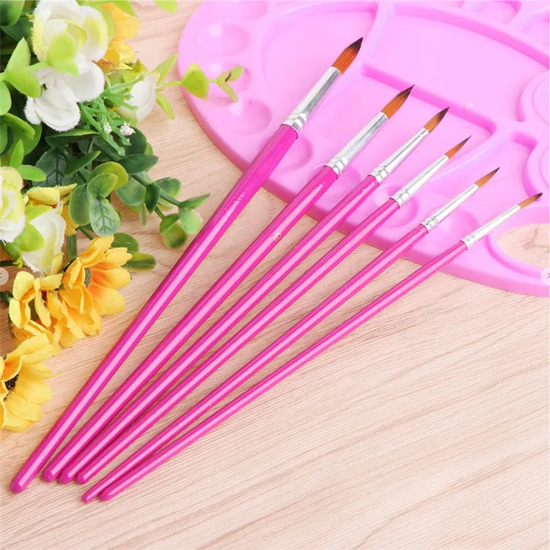 

6Pcs Nylon Hair Paint Brush Set Round Tip Pointed Artists Paintbrush for Watercolor Acrylic Oil Painting Art Supplies C26