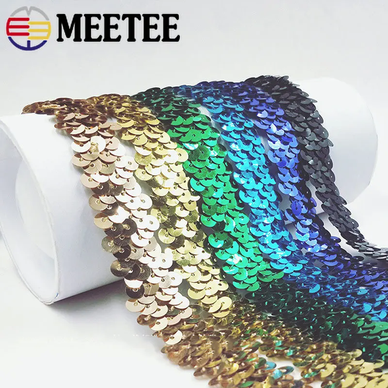 

25Yards Sequins Lace Fabric Ribbons Gold Silver Elastic Lace Trims Stretch Dance Dress Paillette Applique DIY Sewing Accessories
