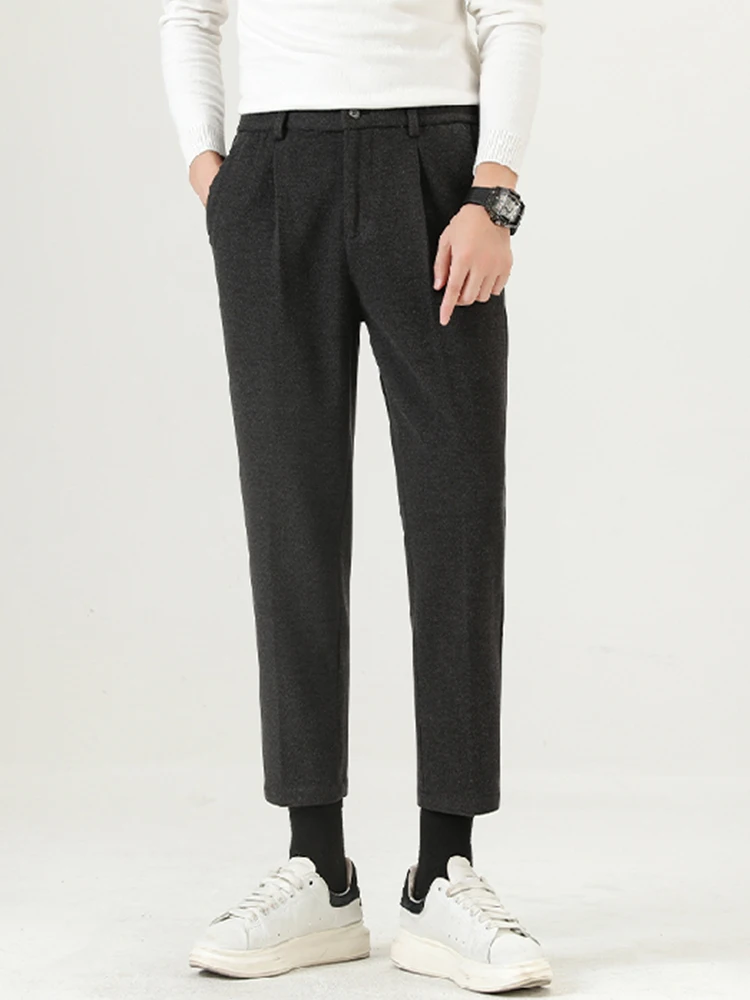Winter Woolen Suit trousers Men's Business Guest look Straight Slim fit Korean Sle Anti-Wrinkle Cropped Pants Young T...