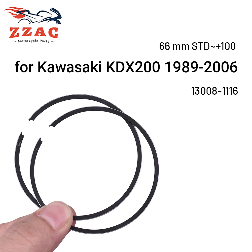 Фото Комплект поршневых колец 66 мм STD~+100 для Kawasaki KDX200 KDX 200 1989-2006 E1 E6 H1 H11 H6F 13008-1116, высокопроизводительные мотозапчасти №1