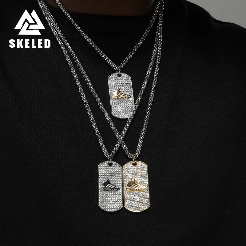 

Hip Hop Rock Diamond Sneakers Tag Pendant Men and Momen Necklace Sports Fashion Stainless Steel Jewelry