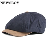newsboy cap men british style mens hats and caps cotton patchwork beret hat spring summer navy male vintage octagonal cap