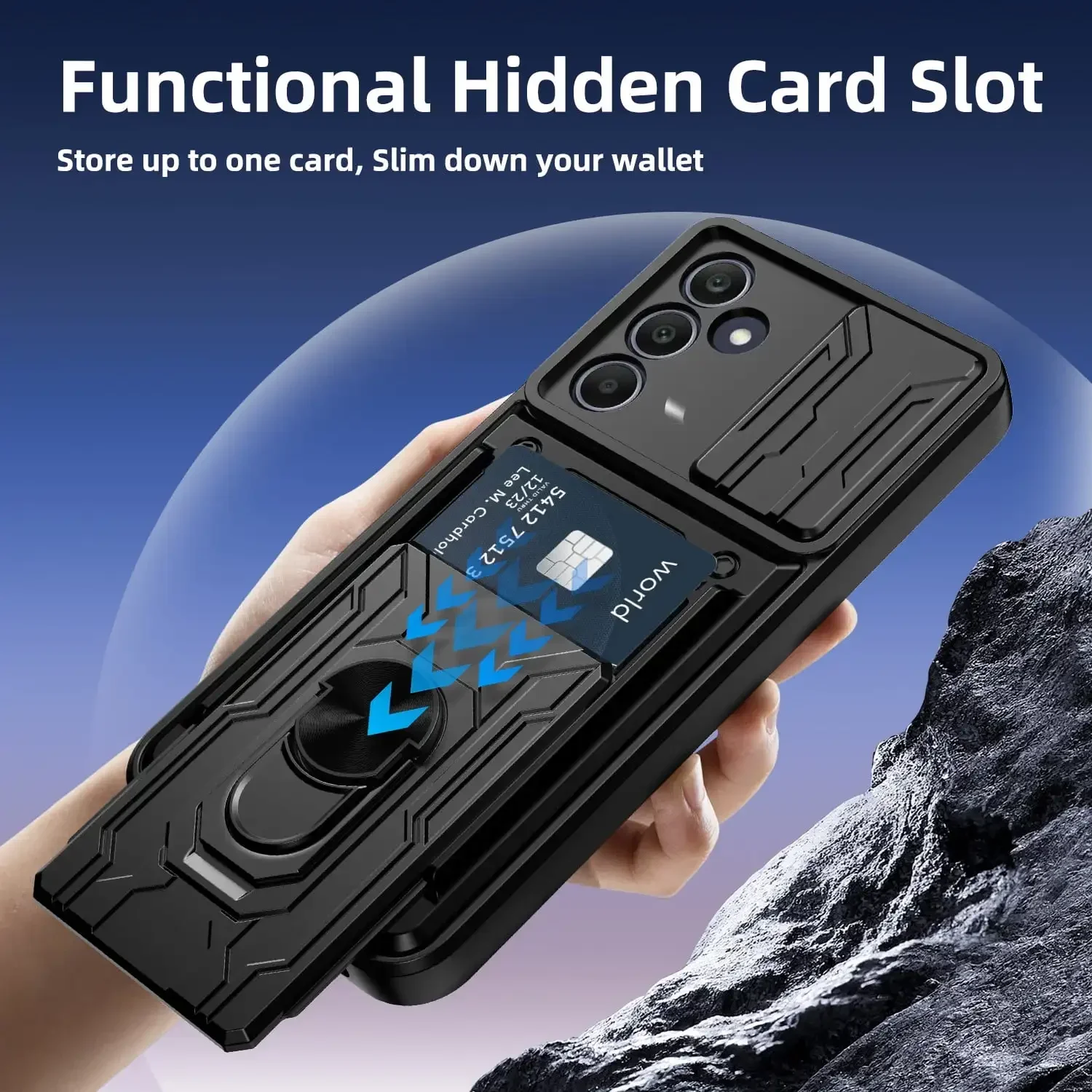 Фото Чехол для Samsung Galaxy S25 Edge S24 S23 S22 Ultra Plus S20 FE A56 A36 A55 A35 4G 5G Slide Camera Card Holder 360 °   Крышка кольца №2