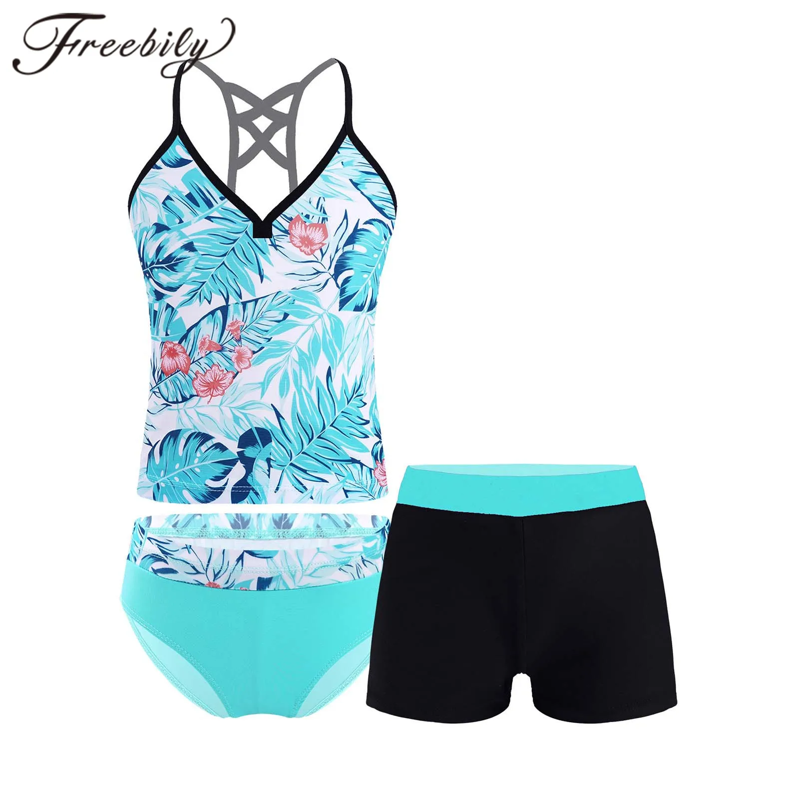 

Kids Girls Swimsuit Swimwear Outfits Tankini Floral Printed Swimsuit Swimwear Children Bathing Suit Tops with Bottoms Shorts Set