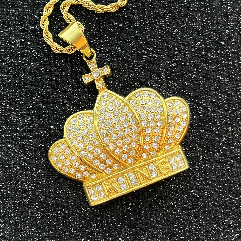 

KING Crown Pendant Necklace for Women Punk Letter Necklace for Men Gold color Stainless Steel Chain Hip Hop Party Jewelry Gifts