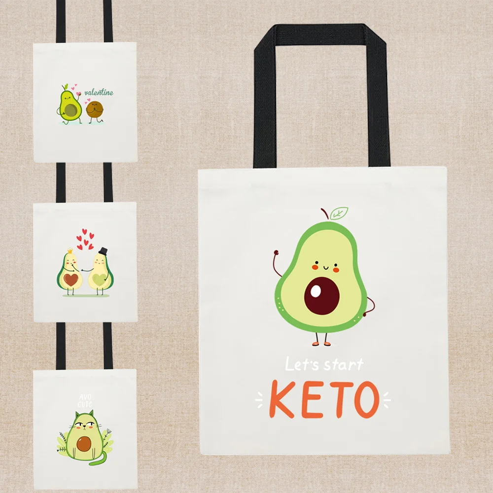 

Canvas Shopping Bag Y2k Avocado Print Tote Bag Eco Reusable Handbags Foldable Cloth Bag Women Daily Casual Shopper Shoulder Bags