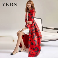 vkbn long trench coat women casual single breasted 2022 spring autumn red full sleeve turn down collar print jackets