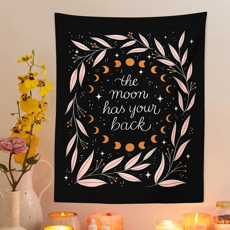 Настенный гобелен с Лунной фазой фон оливковыми листьями психоделический цветок