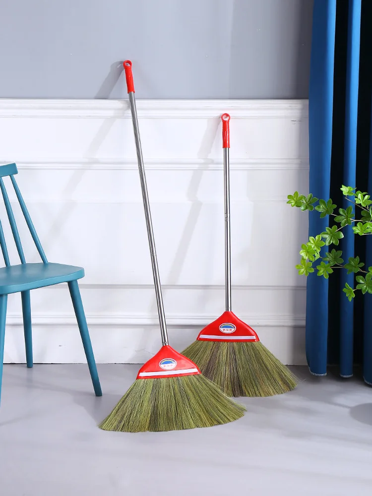 Straw Broom Weave Miscanthus Soft Wood Floor Sweeping Hand Stainless Steel Dust Brooms Household Cleaning Tools |