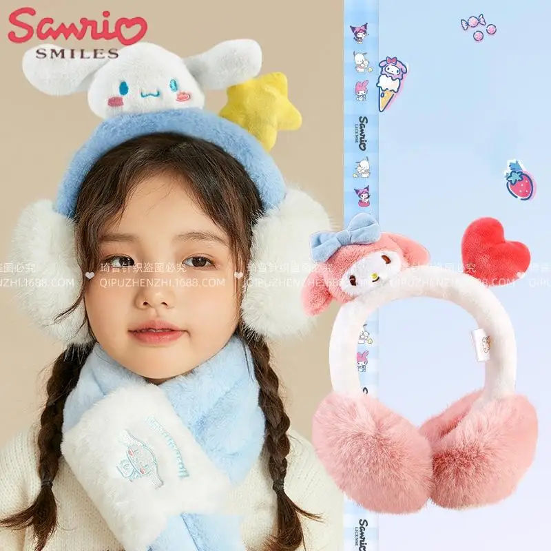 

Теплые наушники Sanrio 2023, милые плюшевые наушники Kuromi с рисунком из мультфильма, защита от холода, милые плюшевые утепленные наушники для студентов и детей