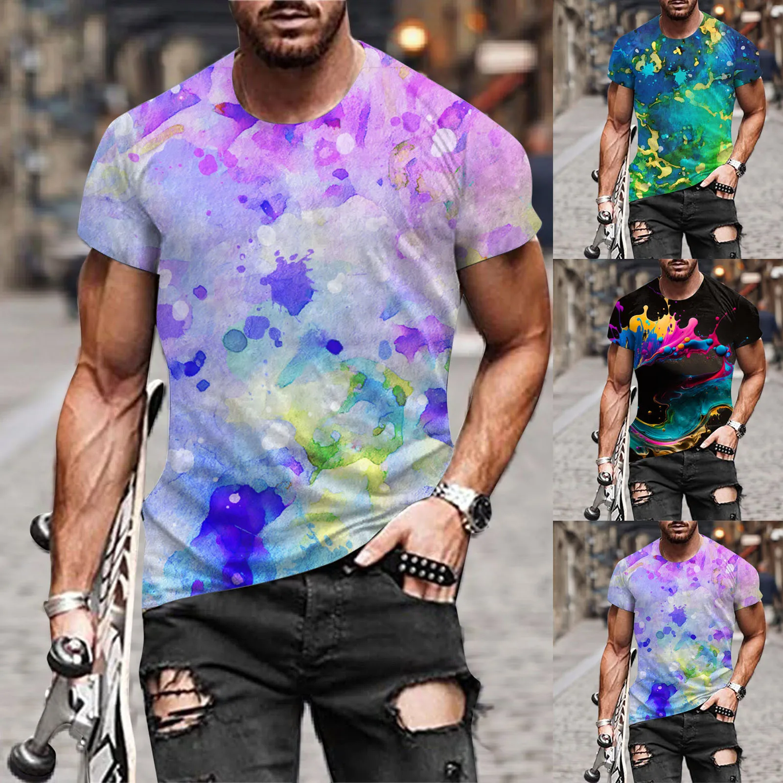 

Футболка мужская с круглым вырезом, модная Повседневная рубашка с коротким рукавом, топ с принтом, на весну-лето