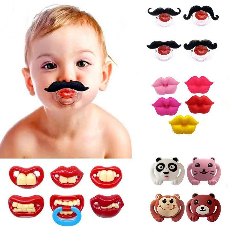 

Silicone Funny Nipple Mustache Pacifier Baby Soother Toddler Sucking Nipples Red Kiss Lips Teether Newborn Pacifiers For Babies