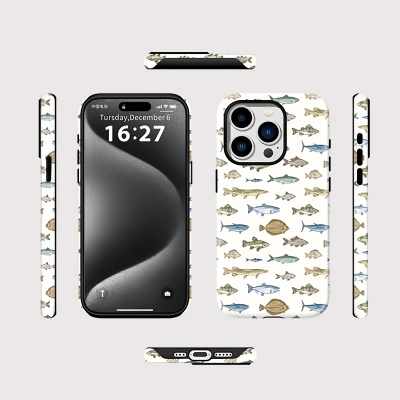 Фото Чехол для телефона с принтом рыбы для iPhone 17, 16, 15, 14, 13, 12 Pro Max, Air 17, с поддержкой MagSafe, для беспроводной зарядки, матовый №2