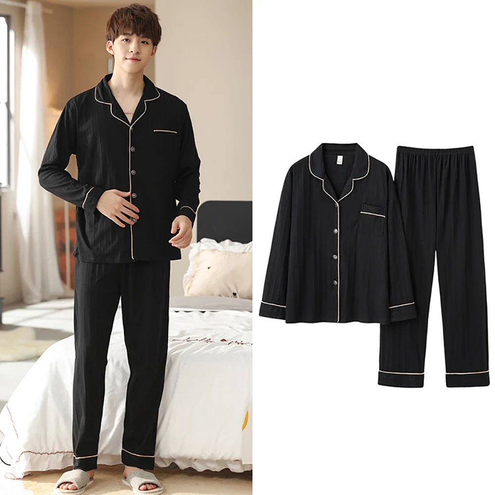 Spring Autumn Cotton Pajama Sets Fashion Striped Pajamas for Men Sleep Casual Sleepwear PJ Set Comfort Man Pijama pijama hombre