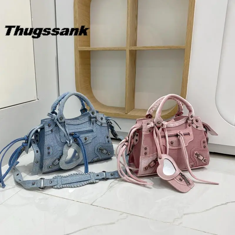 

Women's shoulder bag denim rivet handbag versatile single shoulder leather handbag Women crossbody bag travel backpack tote bag