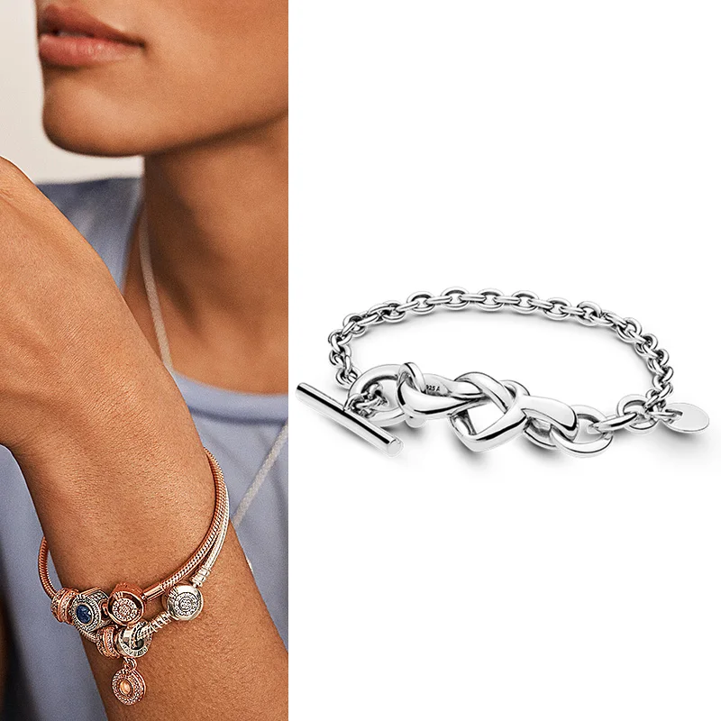 

2020 New 925 брелок Silver Pan Bracelet Heart Pan Bracelet Interwoven And Knotted Fit European Charm Bracelets Women Jewelry