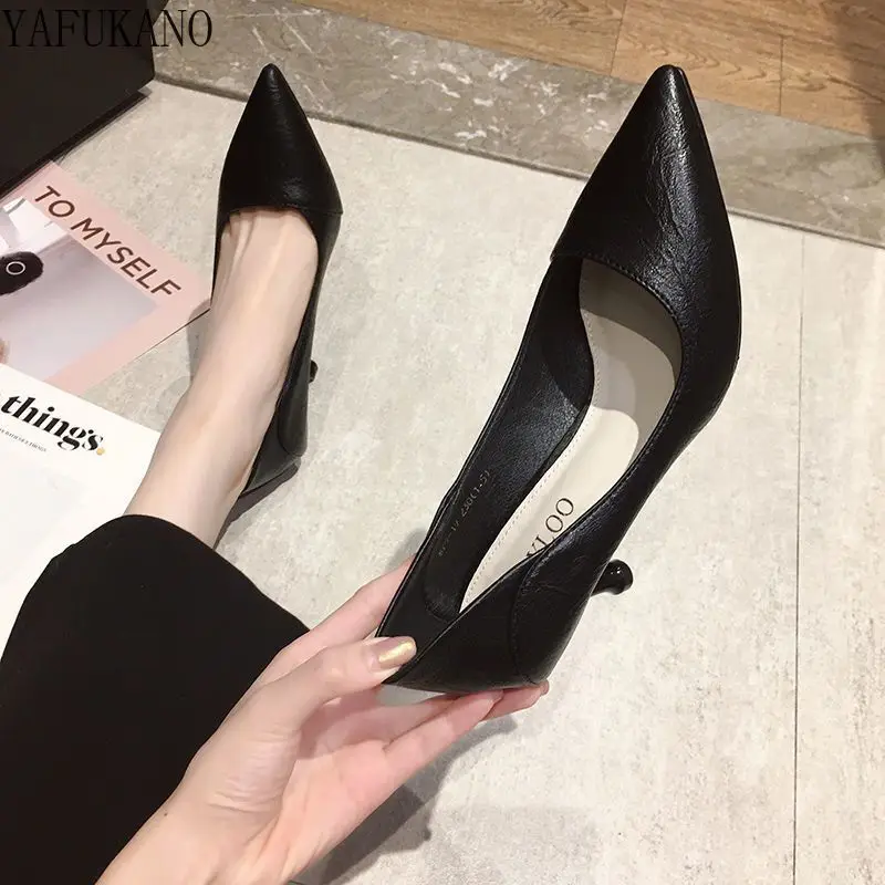 

French Style Small Fresh High Heels 7Cm Thin Heels Women Pumps Lady Temperament Beige Single Shoes Soft Leather Cosy Work Shoes