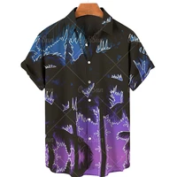 men women coconut tree print short sleeve hawaiian shirts oversized loose shirts casual summer beach tops